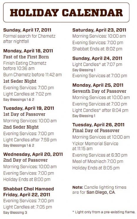 Pesach 2011 Schedule